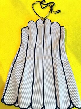 Navy & White Striped Scallop-Hem Mini Dress
